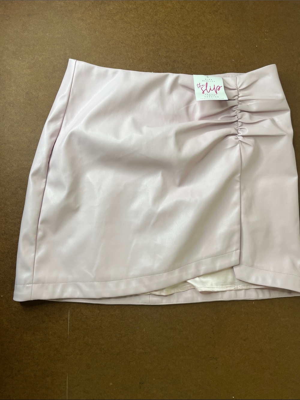 Astr Blush Pink Faux Leather Ruched Mini Skirt Size Medium